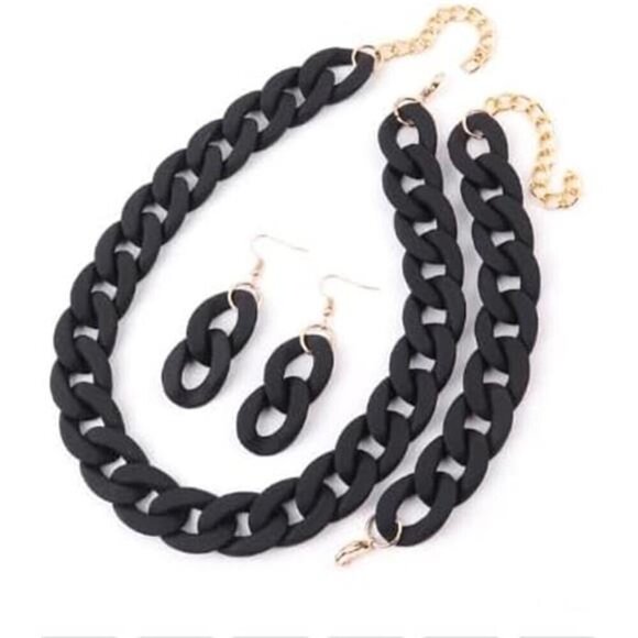 3PCS/set Acrylic Macaron Chunky Necklace Bracelet and Stud Earring Retro Set - Picture 2 of 2